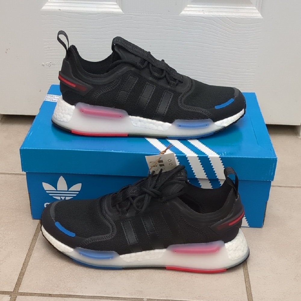 Men's Adidas NMD V3 Black Running Sneakers with Red and Blue Highlights